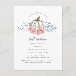 Postal Lluvia de Amor para Novia Floral de Calabaza Blanc