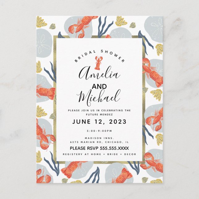 Postal Lluvia de boda crustáceo langosta acuarela  (Anverso)