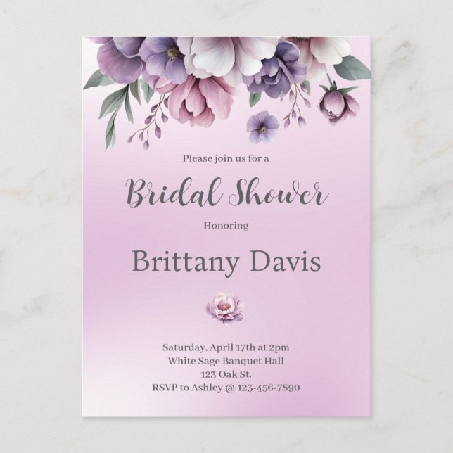 Postal Lluvia de Regalos para la Novia Floral Acuarela La (Anverso)