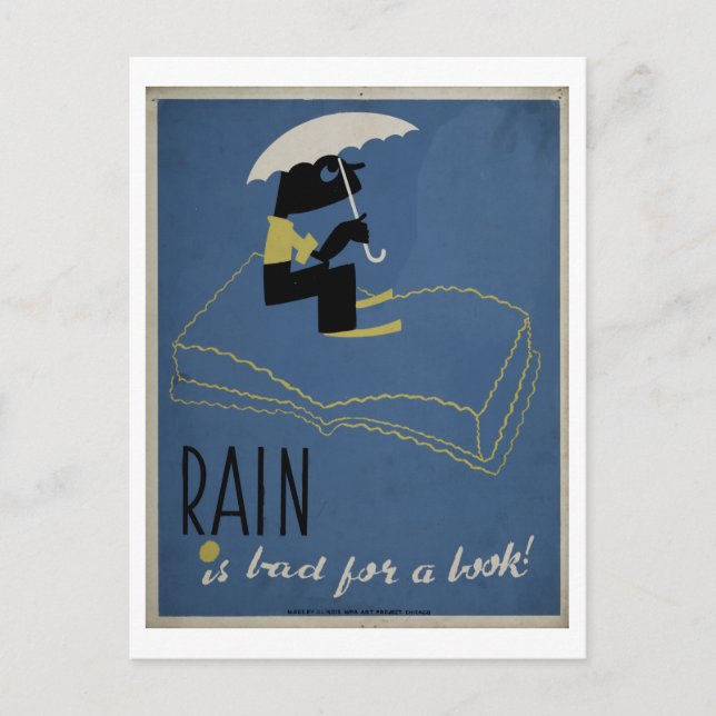 Postal Lluvia es mala para un afiche de la época del libr (Anverso)