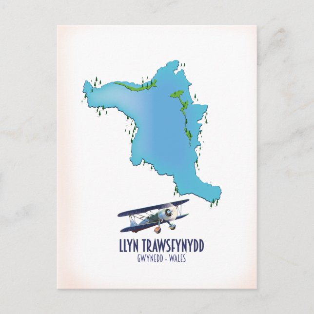 Postal Llyn Trawsfynydd Gwynedd Gales mapa (Anverso)