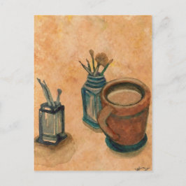 Postal Lo primero en el arte del café por la mañana en el