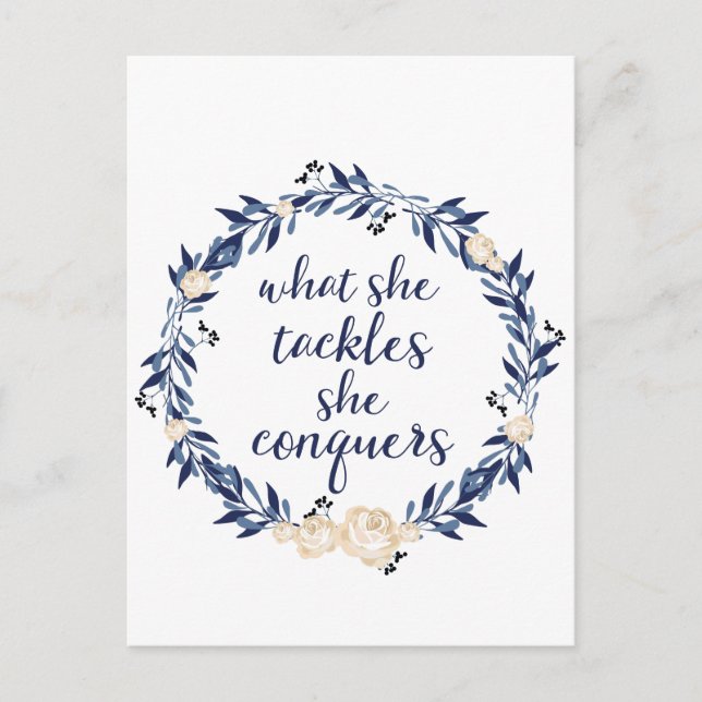 Postal Lo que ella enfrenta a su conquista (Anverso)