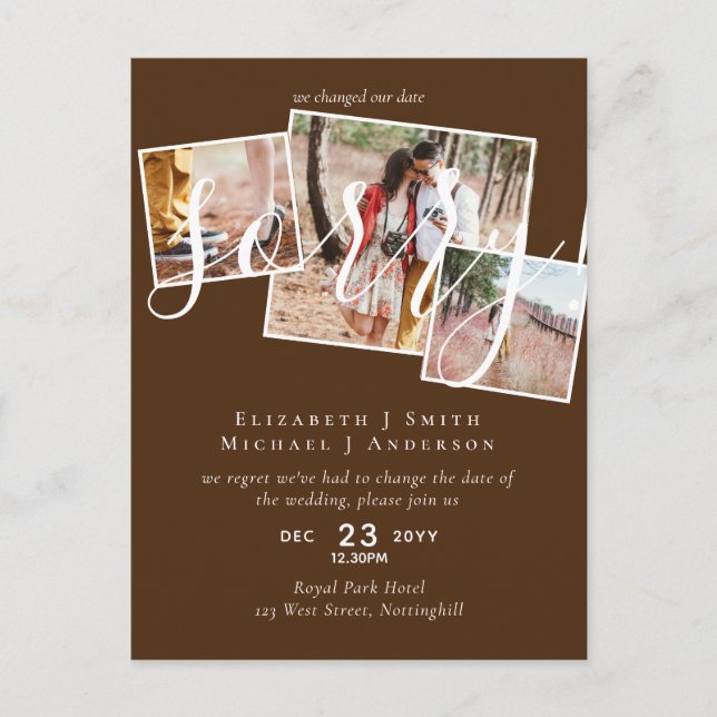 Postal ¡LO SENTIMOS! Boda Posposición Cambio de fecha FOT (Anverso)