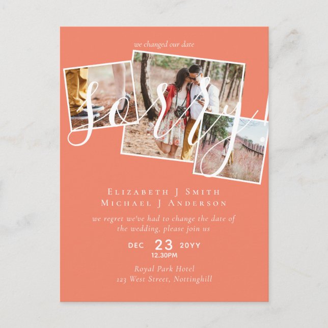 Postal ¡LO SENTIMOS! Boda Posposición Cambio de fecha FOT (Anverso)