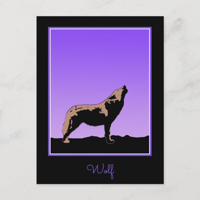 Postal Lobo al atardecer - Arte de vida salvaje original (Anverso)