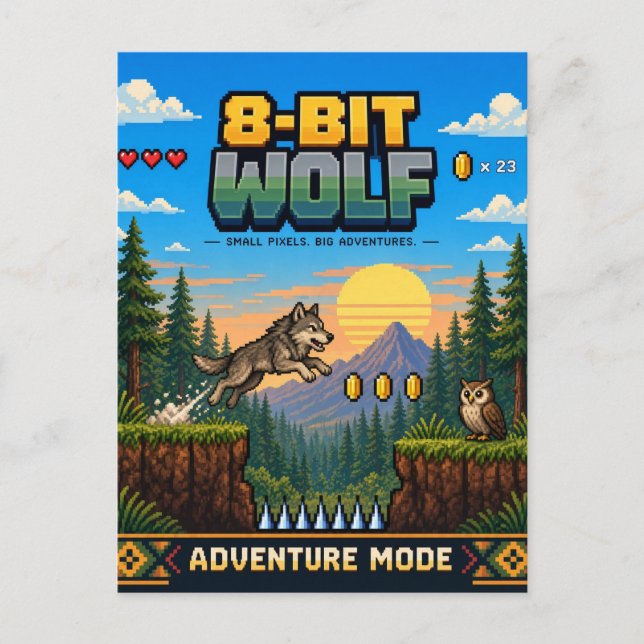 Postal Lobo, arte de píxeles retro de 8 bits (Anverso)