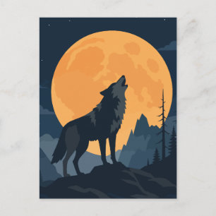 Postal Lobo aullador bajo la gran luna de cosecha Arte