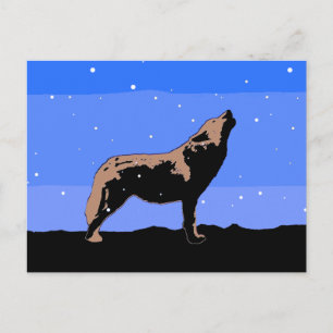 Postal Lobo Aullador en Invierno - Arte Original de Fauna