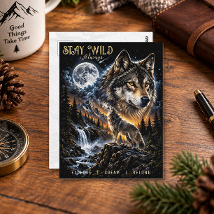 Postal Lobo Aullando a la Luna Bosque Fauna Naturaleza