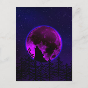 POSTAL LOBO AULLANDO LUNA MAGENTA