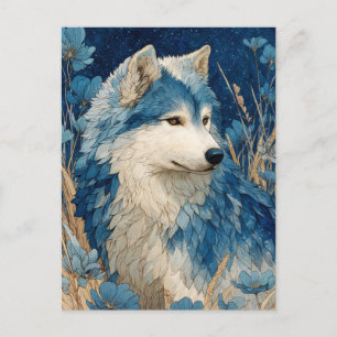 Postal Lobo Azul Noble en Jardín de Hierba Dorada