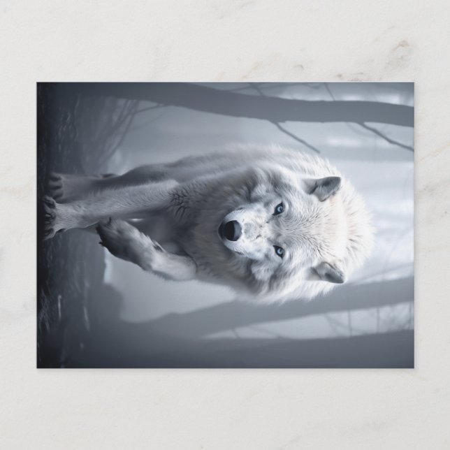 Postal Lobo blanco en bosque de niebla (Anverso)