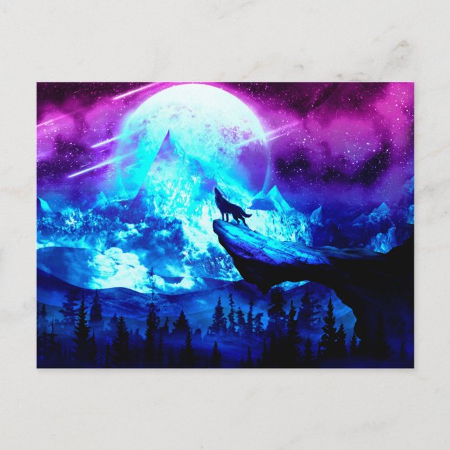 Postal Lobo colorido (Anverso)