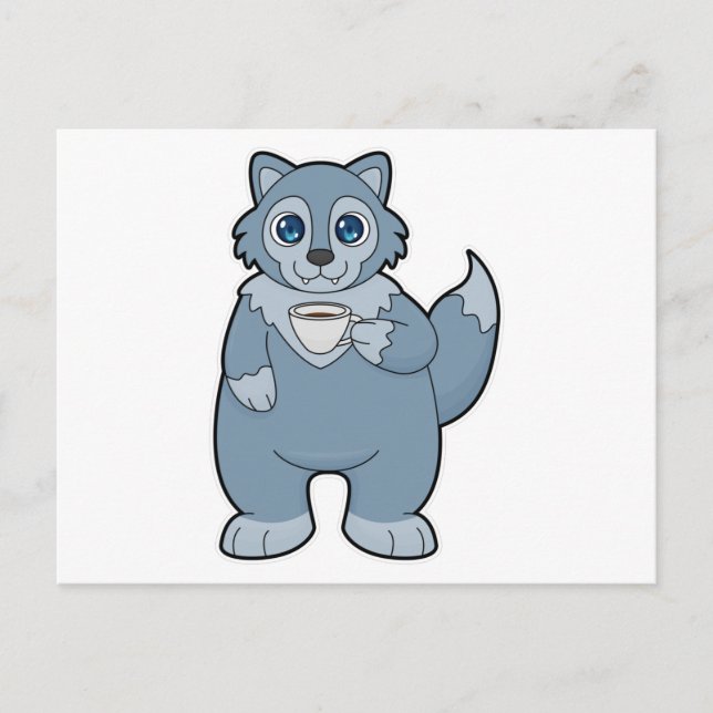 Postal Lobo con copa de café (Anverso)