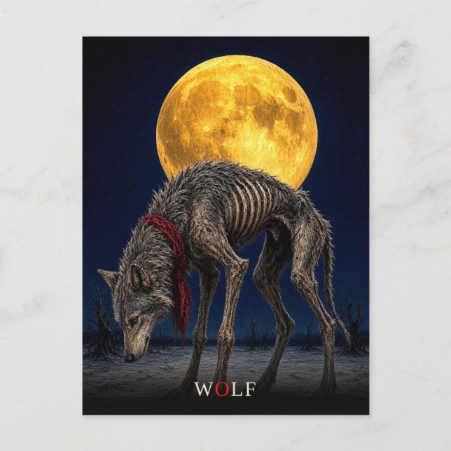 Postal Lobo Cravat gótico Surrealista (Anverso)