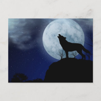 Postal Lobo de luna llena