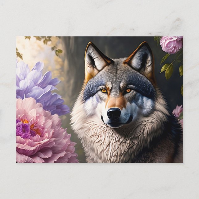 Postal lobo en flores (Anverso)