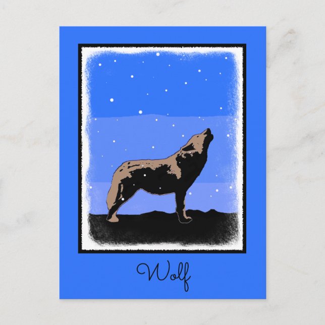 Postal Lobo en invierno - Arte de vida silvestre original (Anverso)