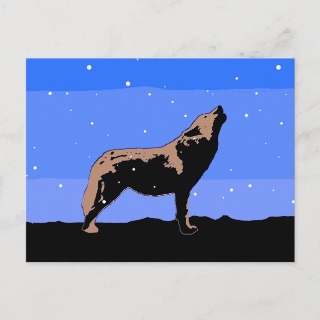 Postal Lobo en invierno - Arte de vida silvestre original (Anverso)