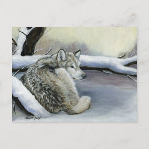 Postal Lobo en la carta de arte animal de nieve