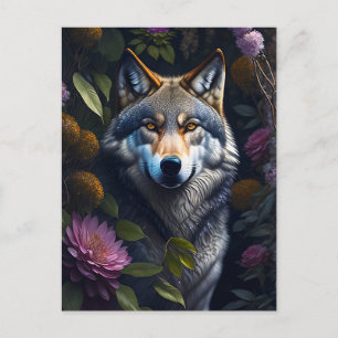 Postal lobo en la noche