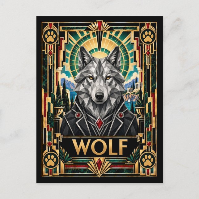 Postal Lobo, Fauna Art Déco (Anverso)