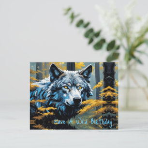 Postal Lobo Gris en Bosque Dorado