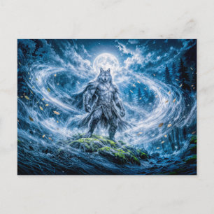 Postal Lobo humanoide de fantasía dinámica bajo la luz dr