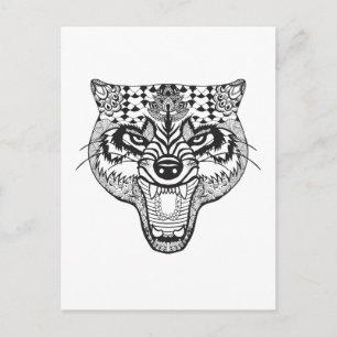 Postal Lobo inspirado por Zentangle