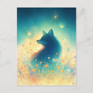 Postal Lobo Místico en Prado Iluminado por el Sol