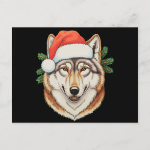 Postal Lobo Navidad Xmas Sombrero Santa Animal Vacaciones