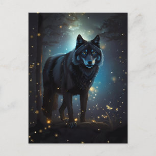Postal Lobo negro oscuro y misterioso
