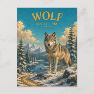 Postal Lobo Pinos Nevados Acuarela GeoSaga