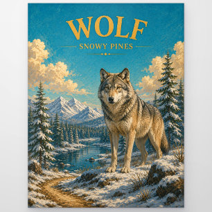 Postal Lobo Pinos Nevados Acuarela GeoSaga