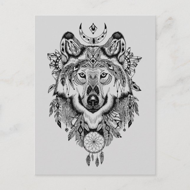 Postal Lobo tribal indio (Anverso)
