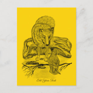 Postal Lobo y Cuervo - Diseño Negro y Amarillo