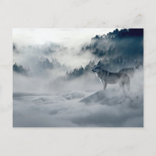 Postal Lobos en el paisaje invernal de nieve