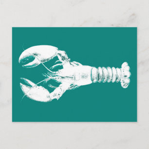 Postal Lobster blanco sobre turquesa / Verde azulado