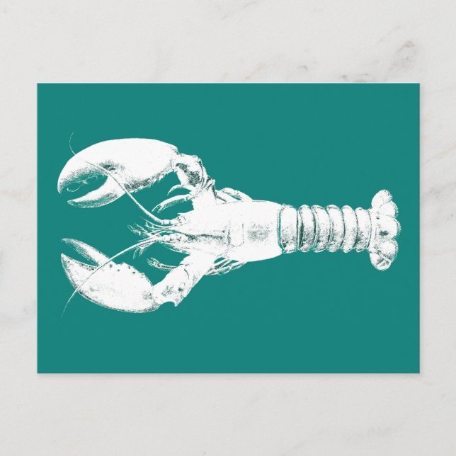 Postal Lobster blanco sobre turquesa / Verde azulado (Anverso)
