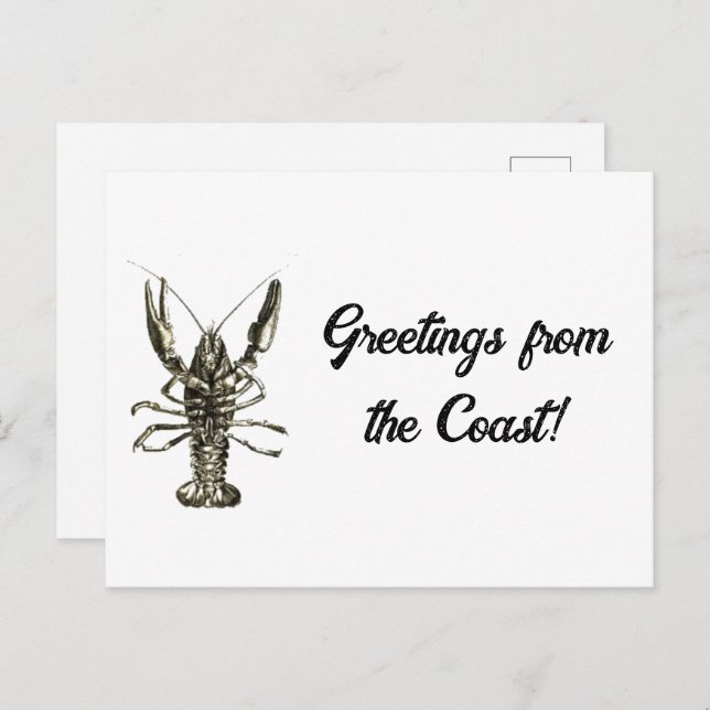 Postal Lobster del Océano Afortunado, boceto de lápiz náu (Anverso / Reverso)