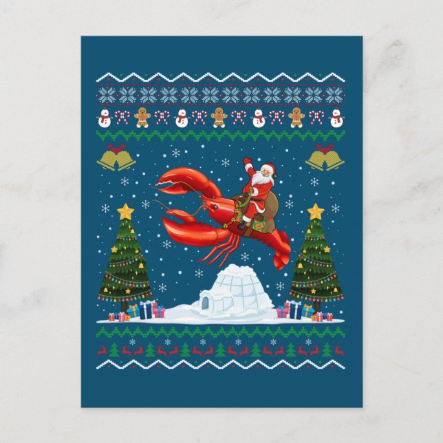 Postal Lobster Ugly Xmas Gift Santa Riding Lobster Christ (Anverso)