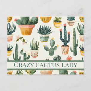 Postal "¡Loca cactus señora! texto sobre el diseño de un 