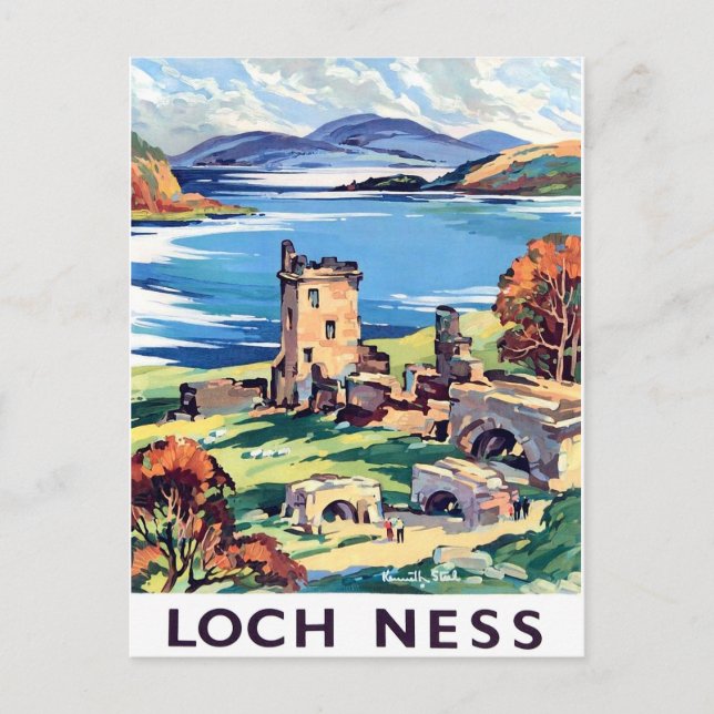 Postal Loch Ness, Escocia, viaje vintage (Anverso)