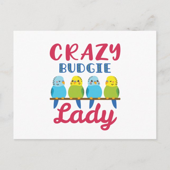 Postal Loco Budgie Lady Cute Funny Dueño de Parakeet (Anverso)