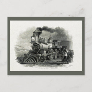 Postal Locomotora de vapor antigua tren 