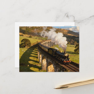 Postal Locomotora de vapor en viaducto