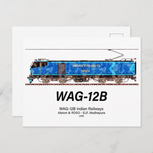 Postal Locomotora WAG-12B. Ferrocarril de la India (Anverso / Reverso)