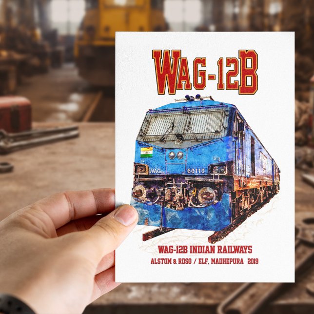 Postal Locomotora WAG-12B. Ferrocarril de la India (WAG-12B Locomotive. Indian Railways freight train. Postcard)