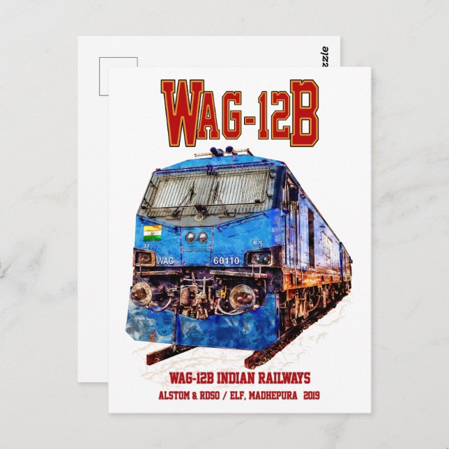 Postal Locomotora WAG-12B. Ferrocarril de la India (Anverso / Reverso)